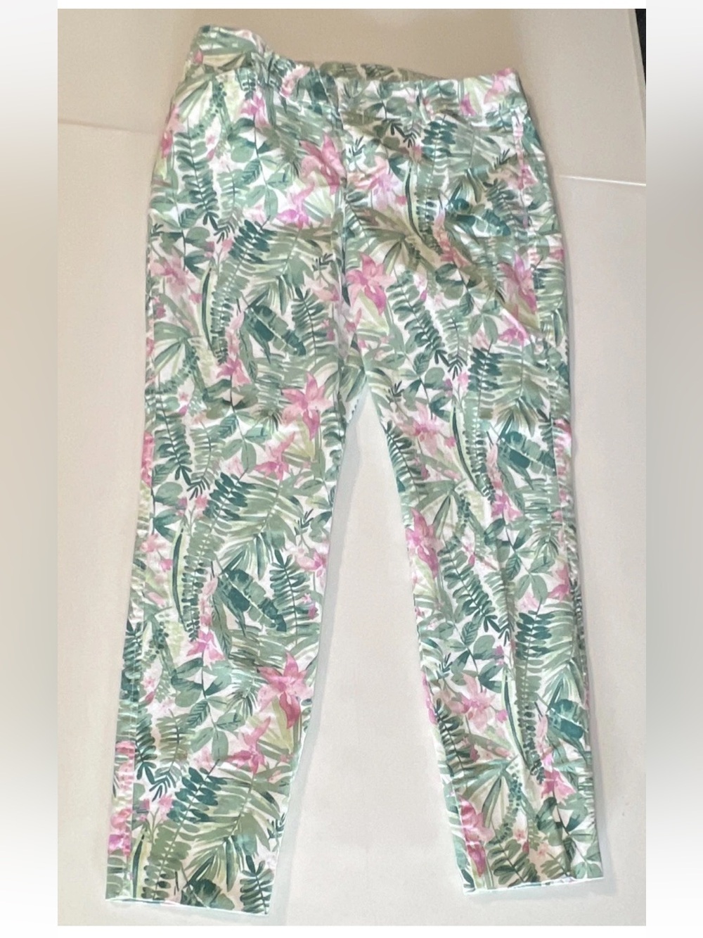Old Navy Women’s Tropical Floral Palm Print Ankle Pants Size 8 Mid Rise Pockets